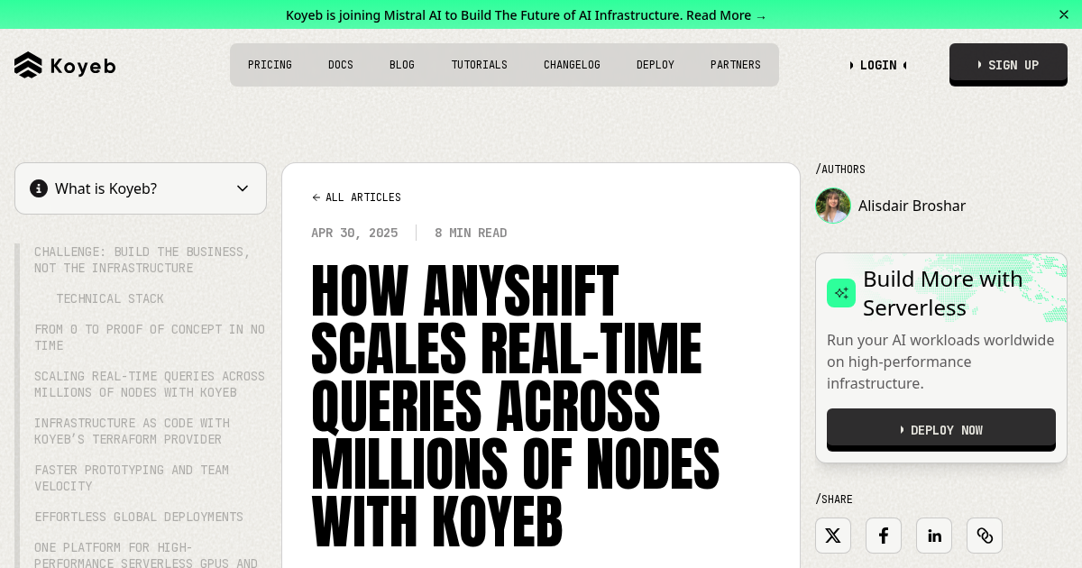 How Anyshift Scales Real-Time Queries Across Millions of Nodes with Koyeb, on the Koyeb engineering blog (April 2025).